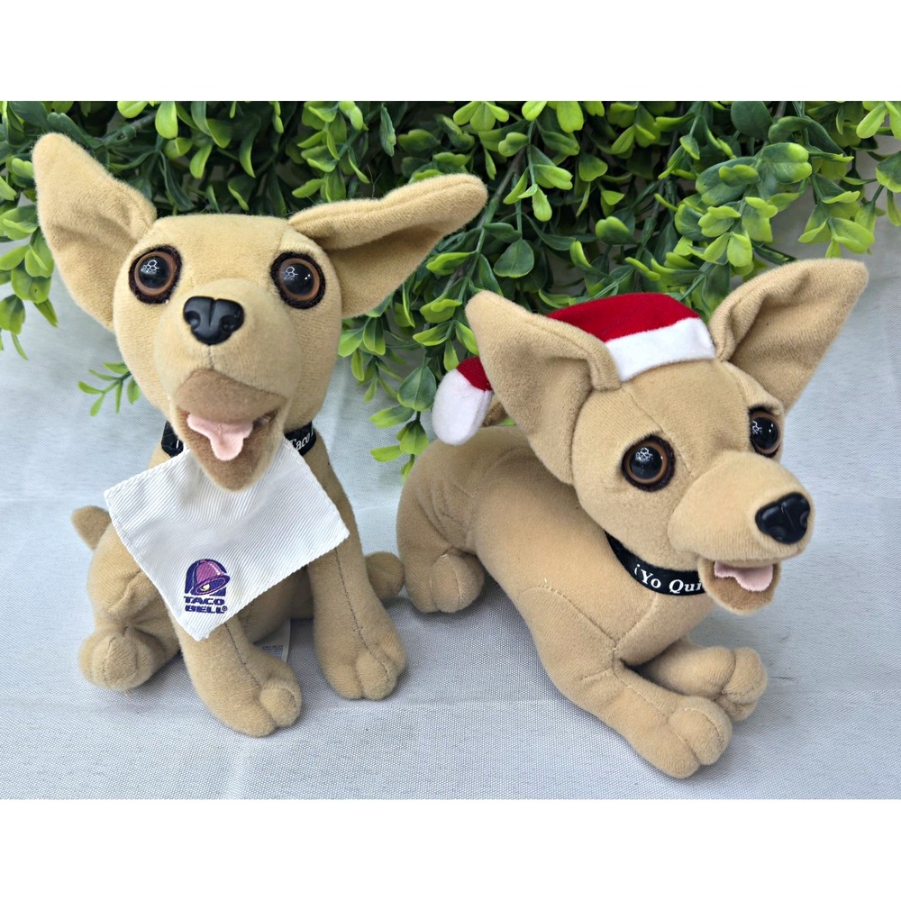 Vintage 1998 Taco Bell Chihuahua Plush Lot of 2 Dog Santa Hat & Bandana 90s Y2K
